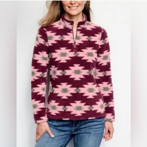 Orvis Sherpa Snow River 1/4‎ Zip Pullover sherpa Sangria Pink Size Large - Picture 10 of 12